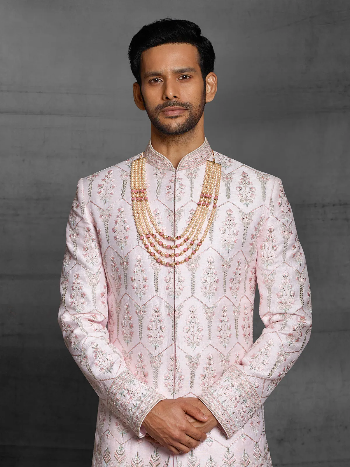 wedding wear pink colord silk sherwani for mens