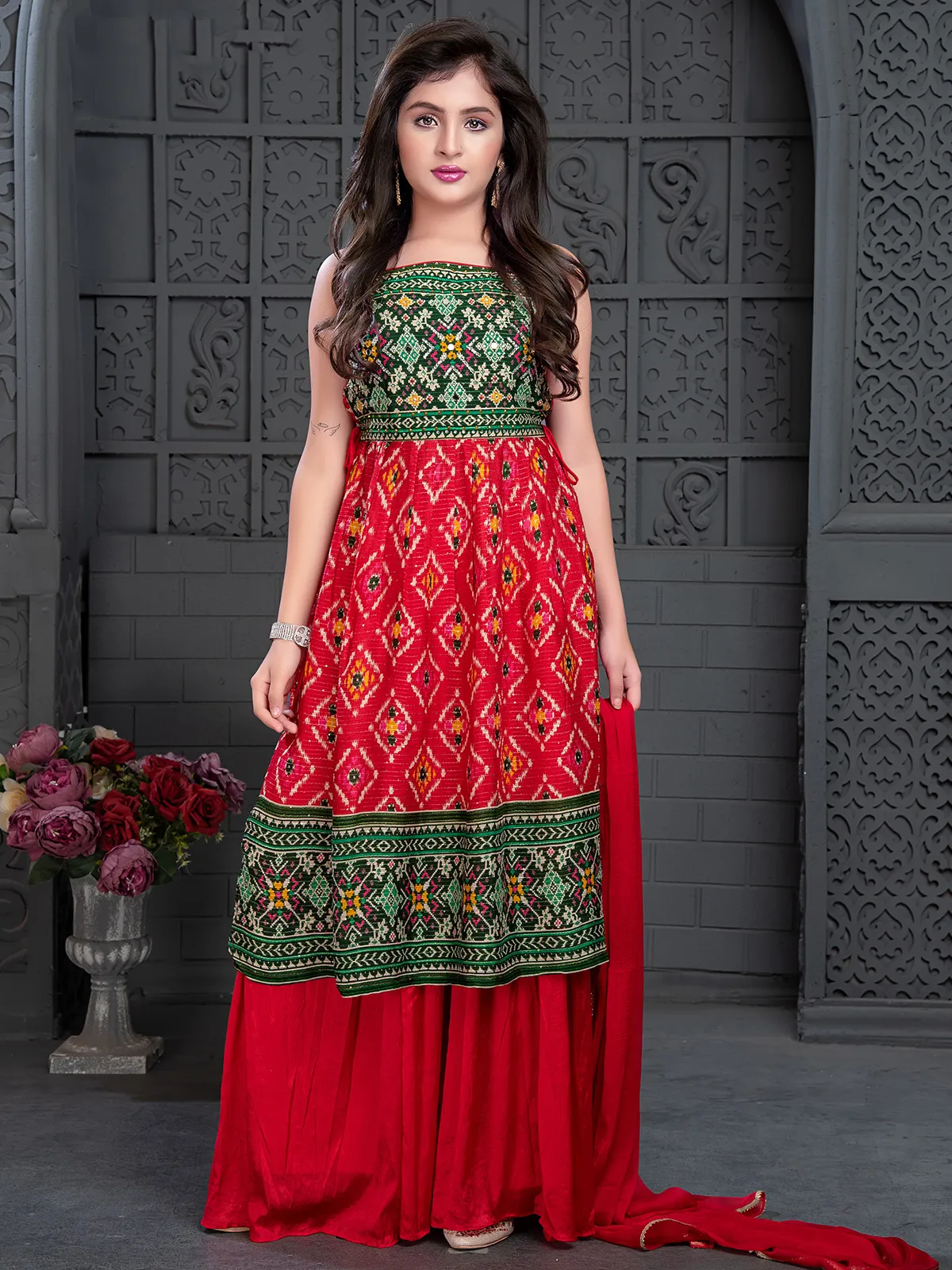 Wedding wear red and green palazzo set