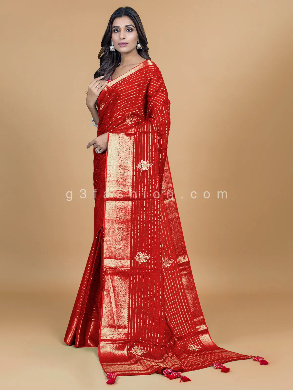 Wedding wear red organza saree