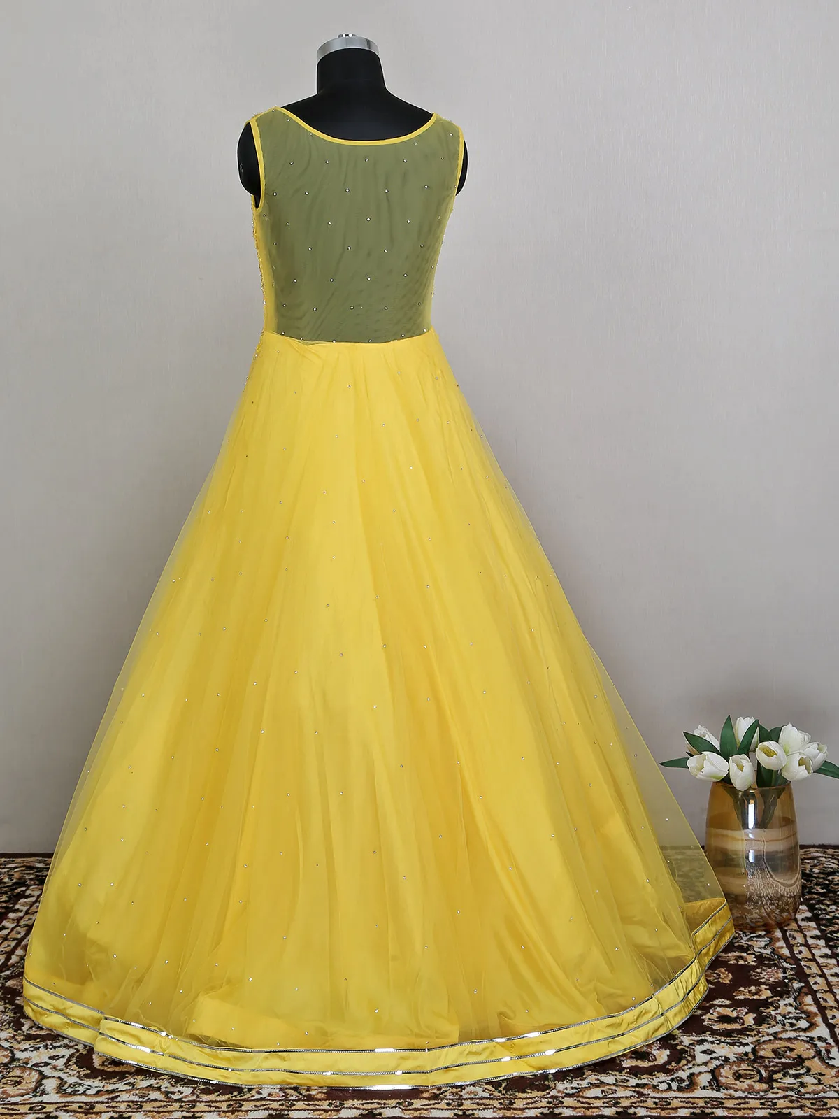 Wedding wear yellow net gown