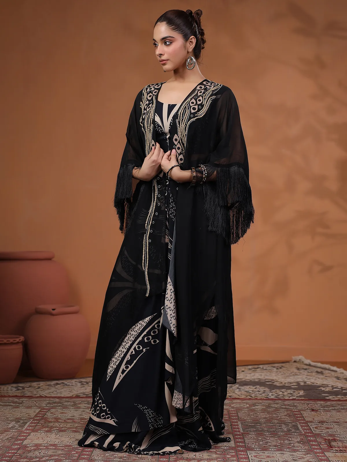Western style black deigner suit with shrug