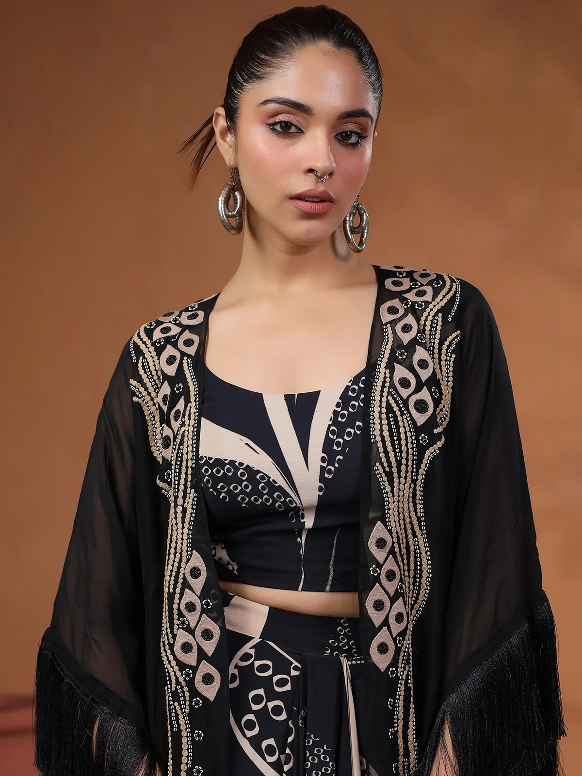 Western style black deigner suit with shrug