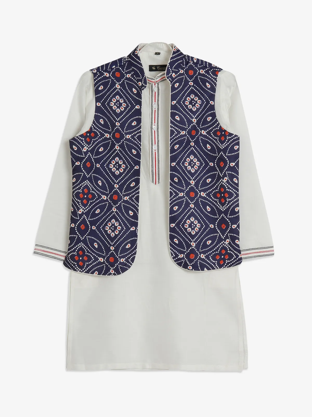 White and blue printed waistcoat set