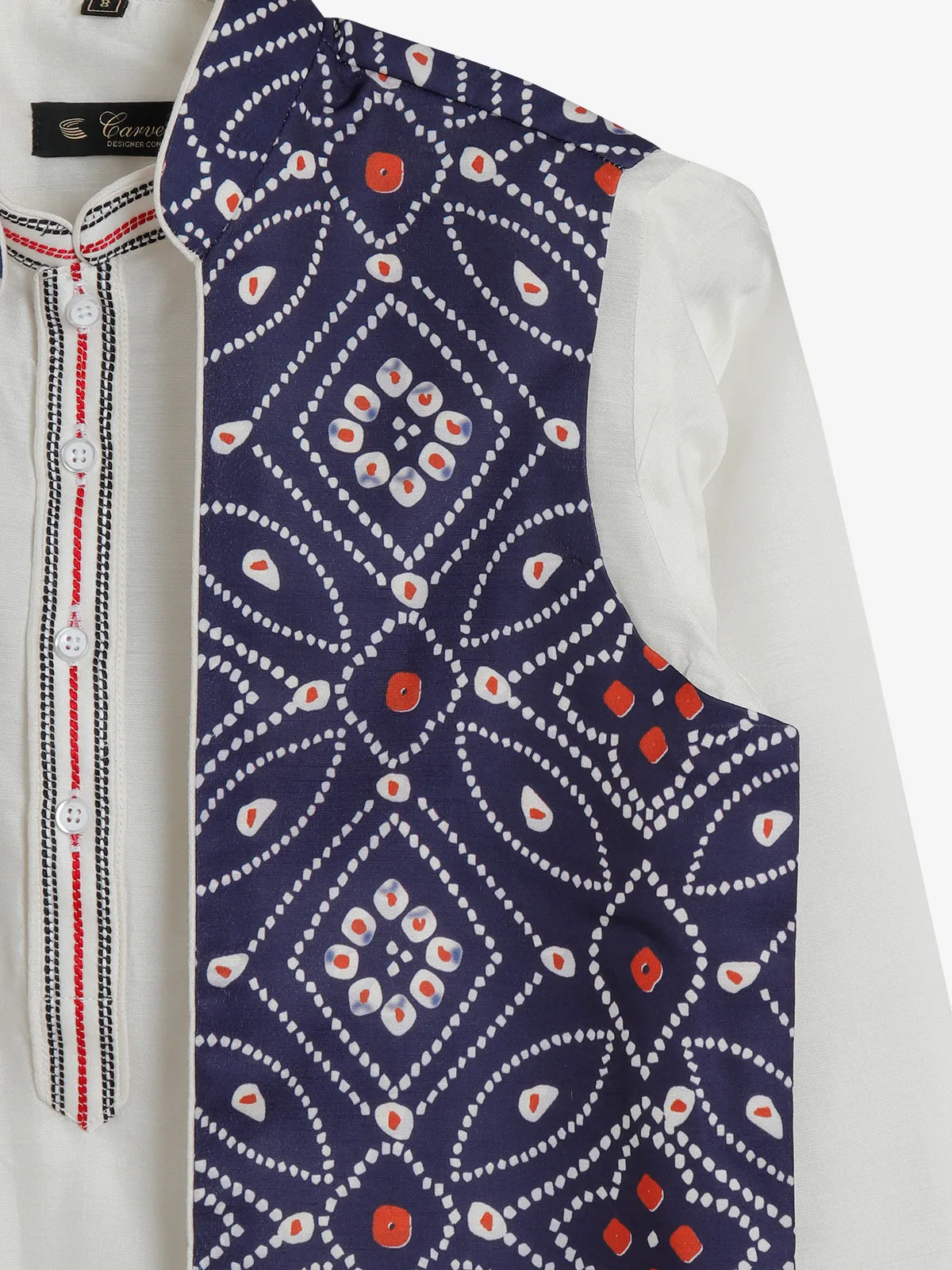 White and blue printed waistcoat set