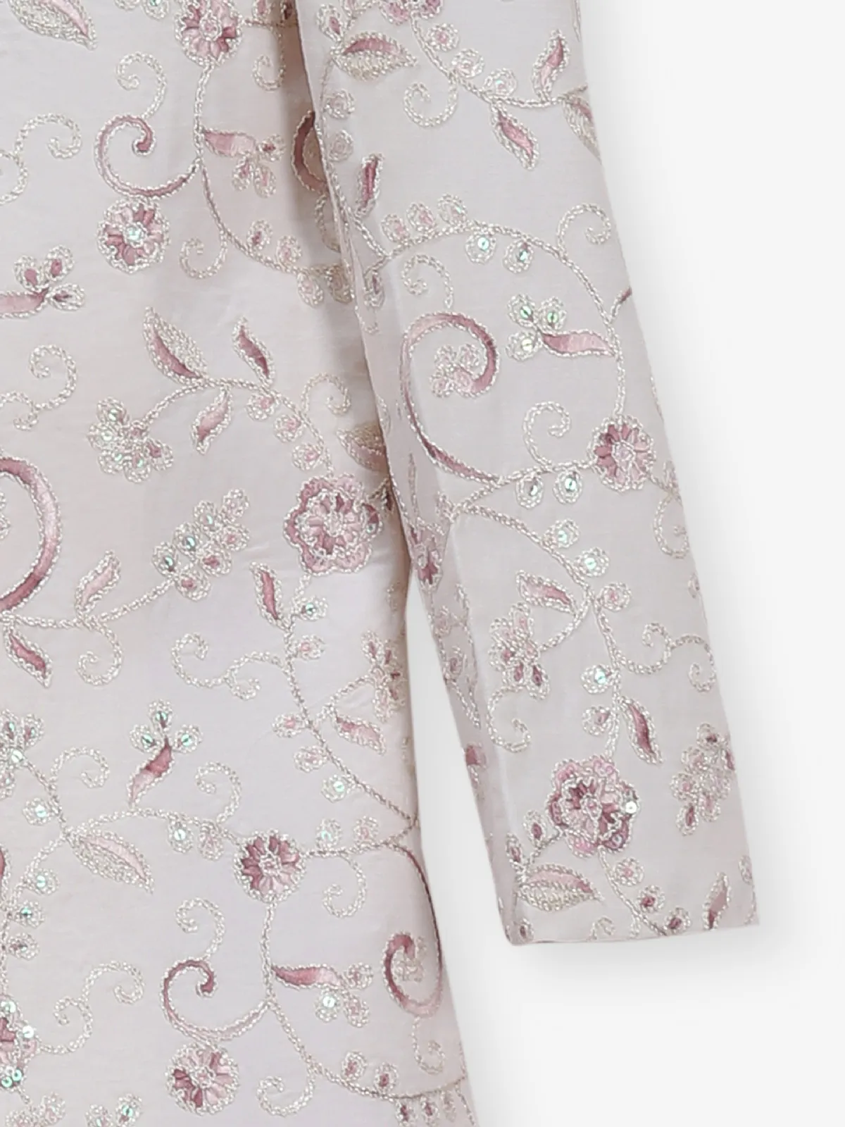 White and light pink silk indowestern set for boys