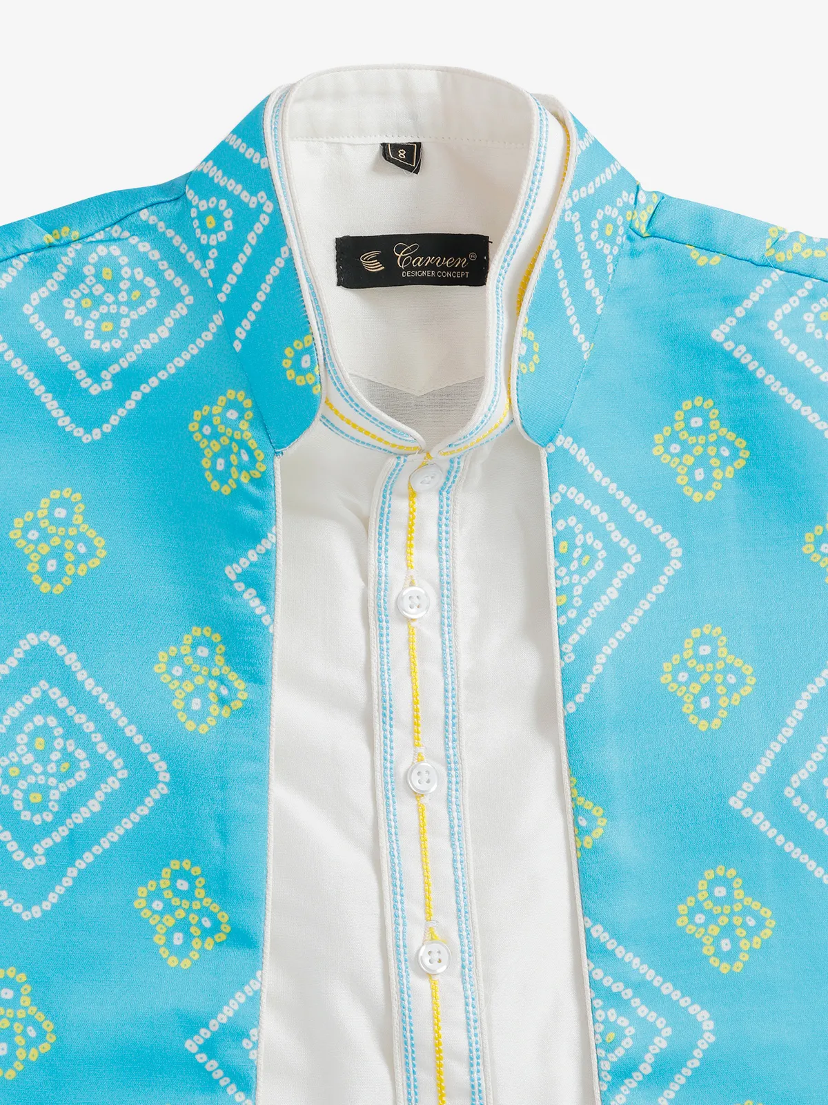 White and sky blue cotton waistcoat set