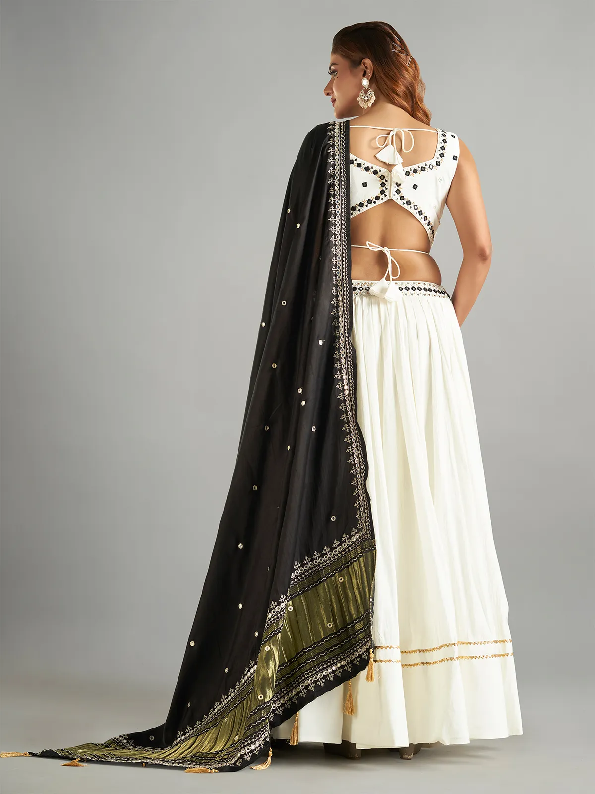 White chaniya choli with contrast dupatta