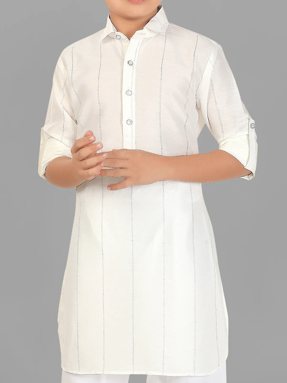 Pathani White Color White cotton silk boys pathani suit festive-G3-BPS01295 | Canada