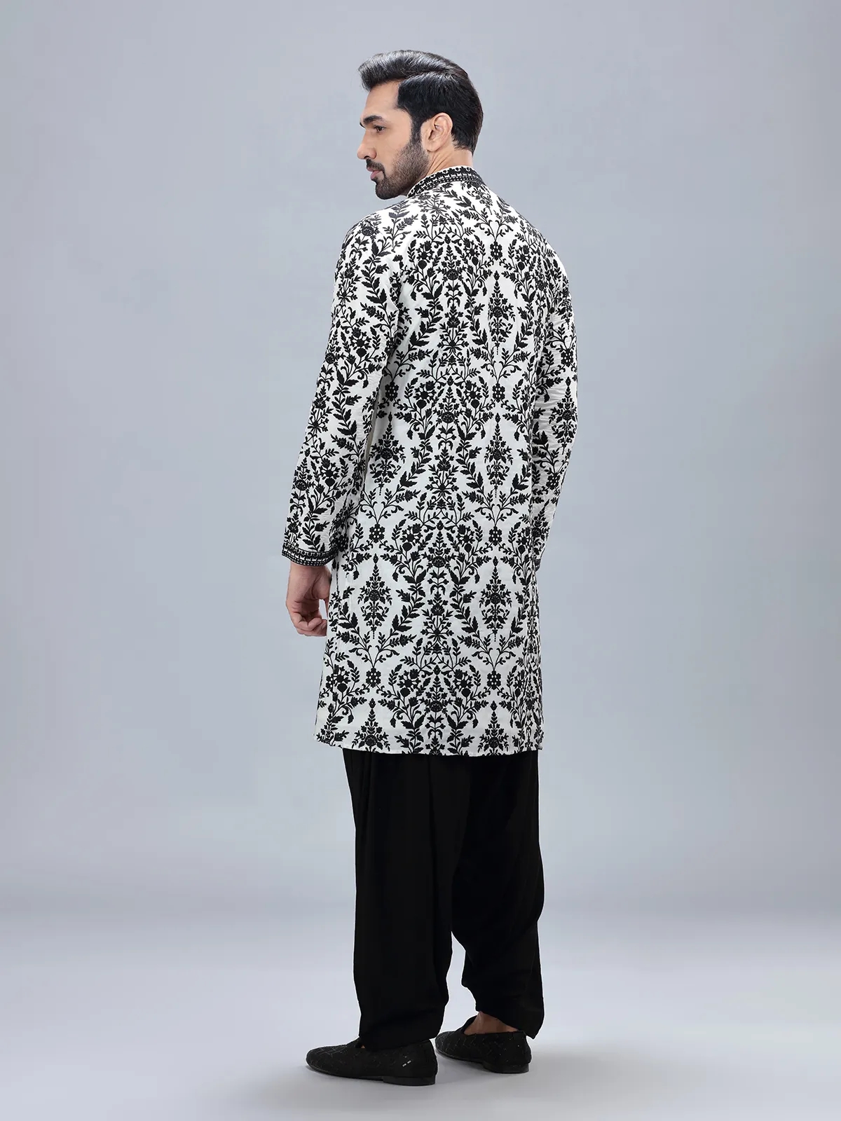 White cotton silk kurta set with matching patiyala