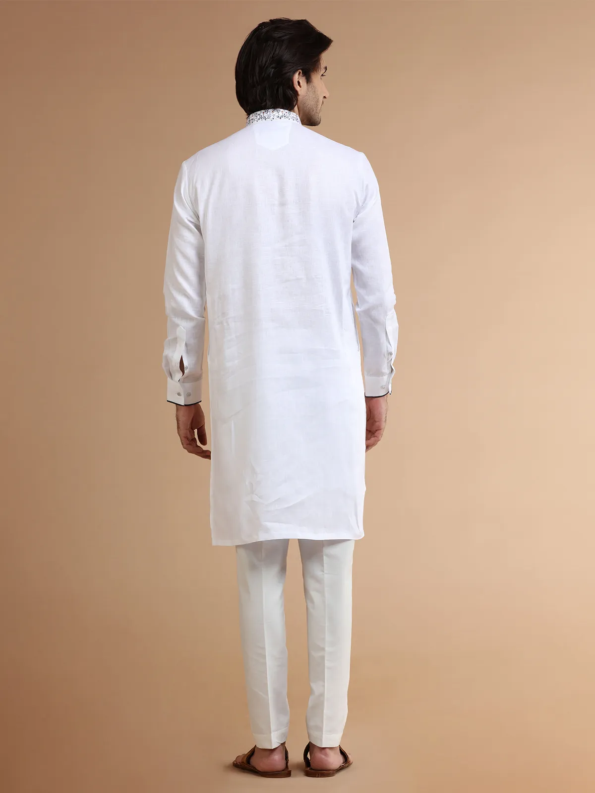 White festive  Men Kurta pajama in linen