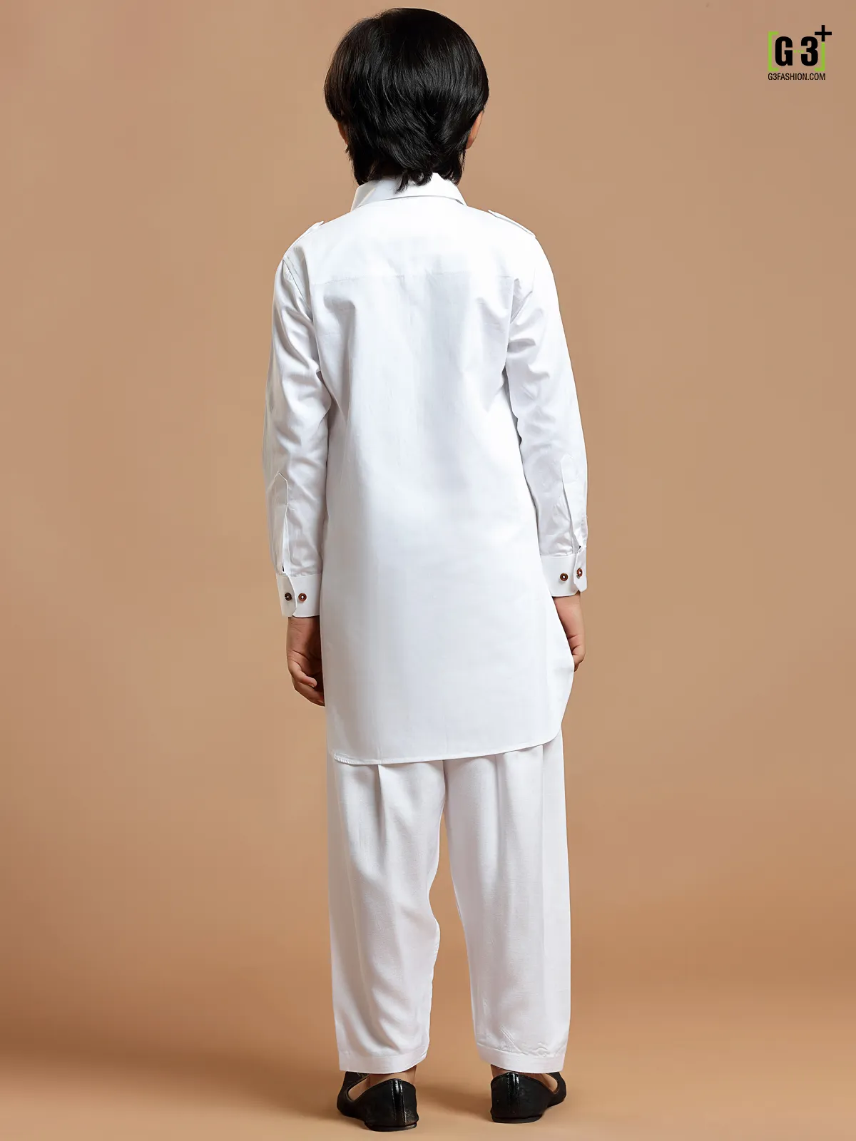 White festive season boys pathani suit in cotton silk
