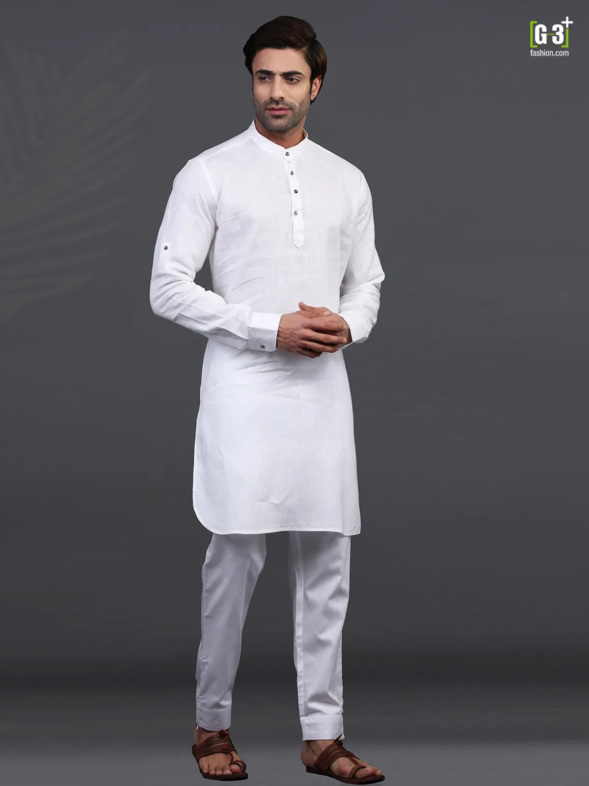 White linen mens kurta pajama