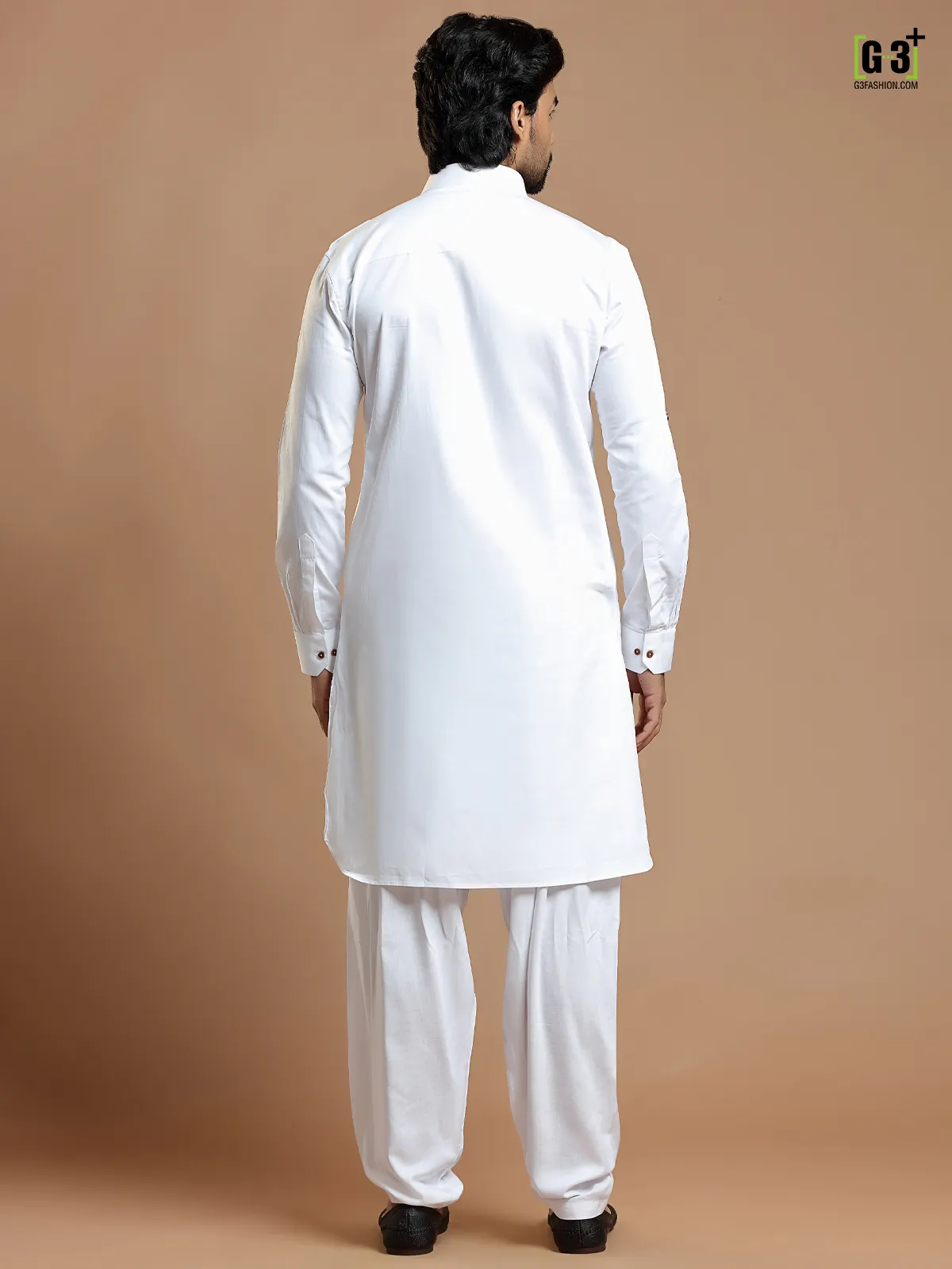 White men festive events cotton silk plain pathani suit