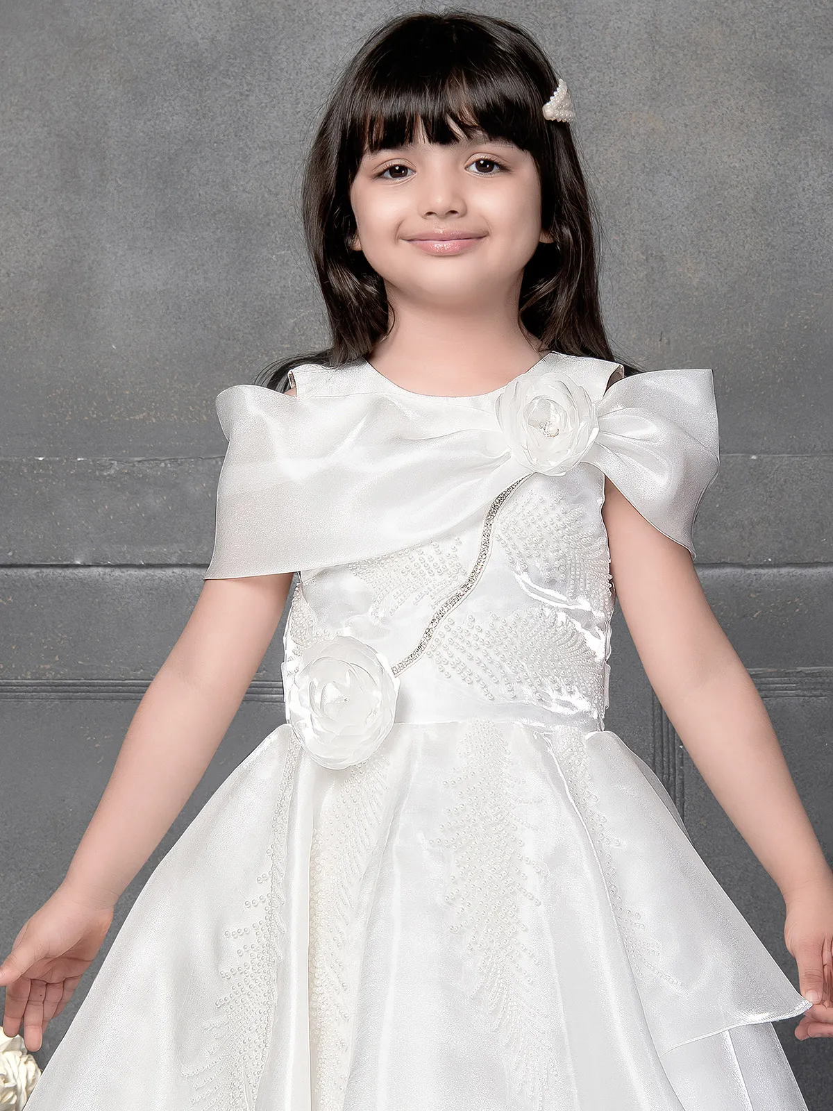 White organza floor length frock for girls