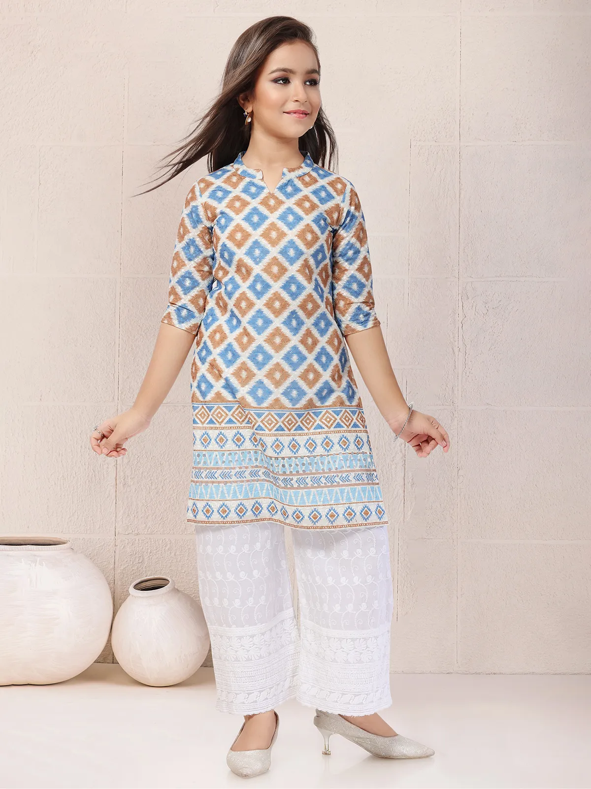 White palazzo suit in smooth cotton
