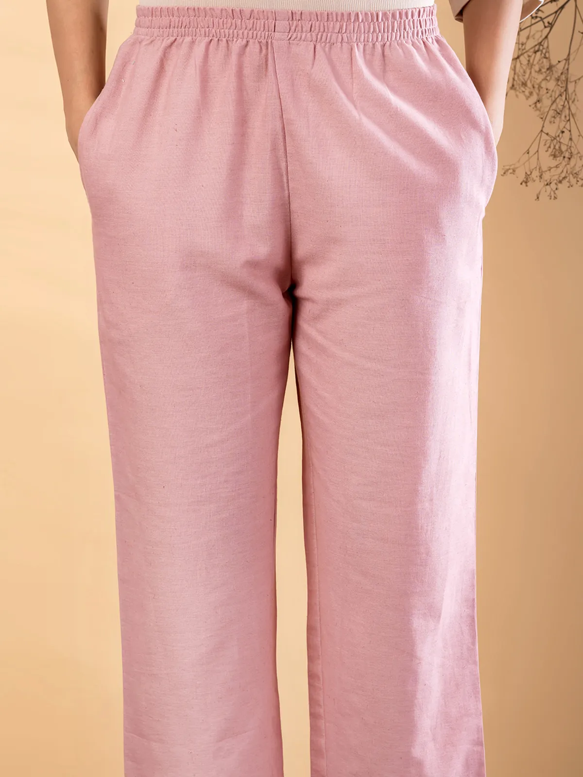 White pink cotton embroidered motif casual co ord set
