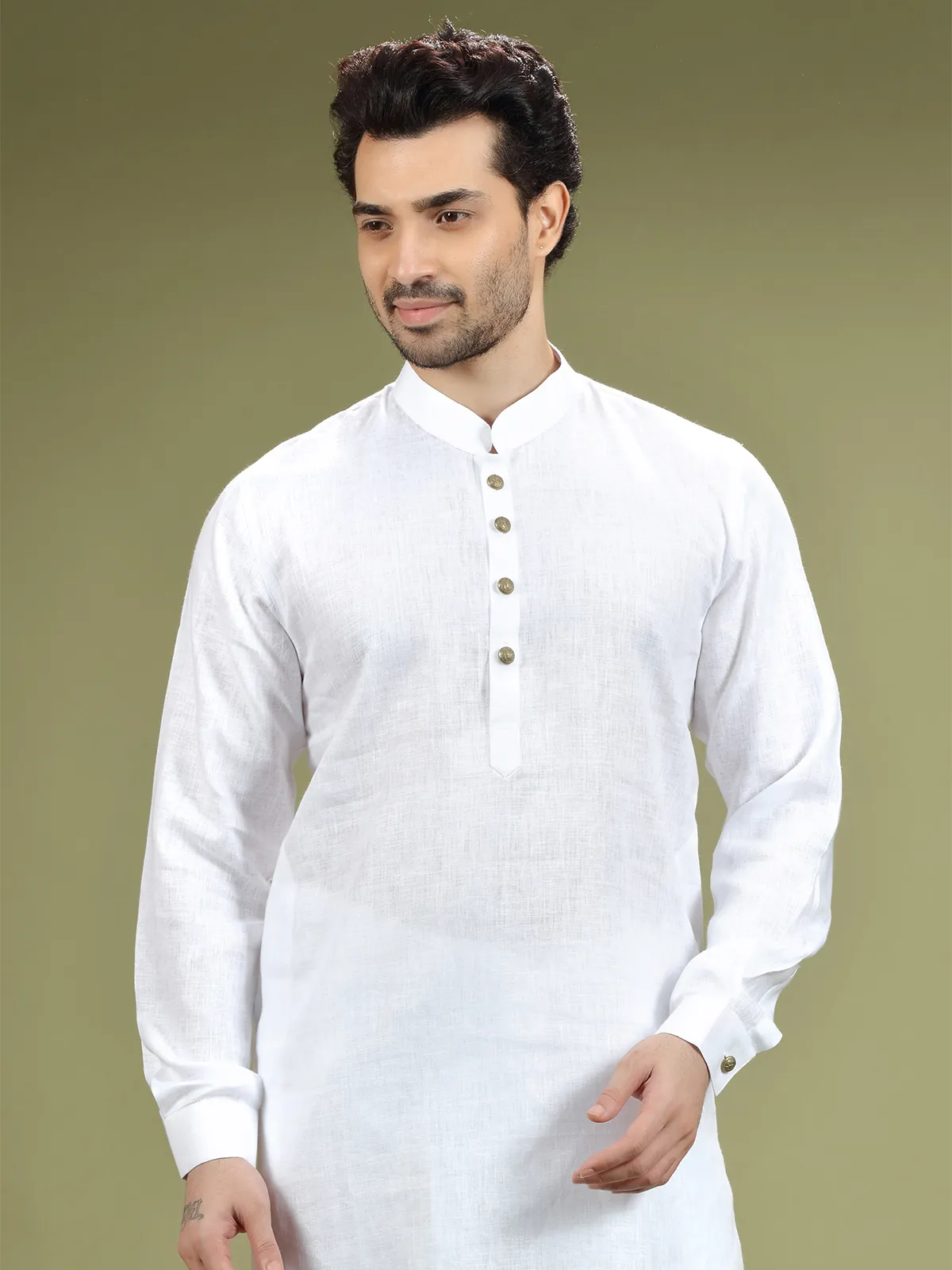 White plain linen kurta suit