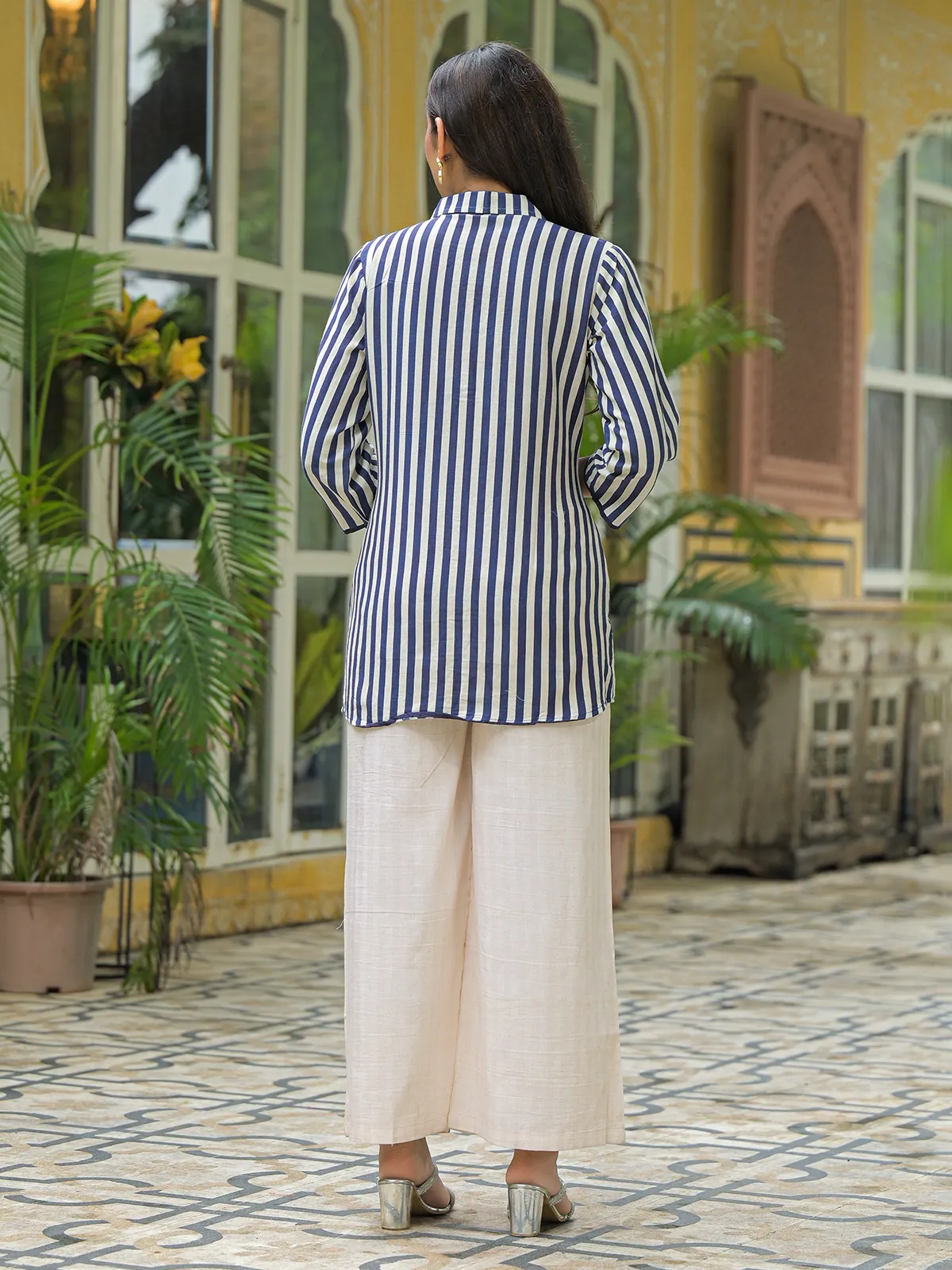 White printed cotton co ord set for casual