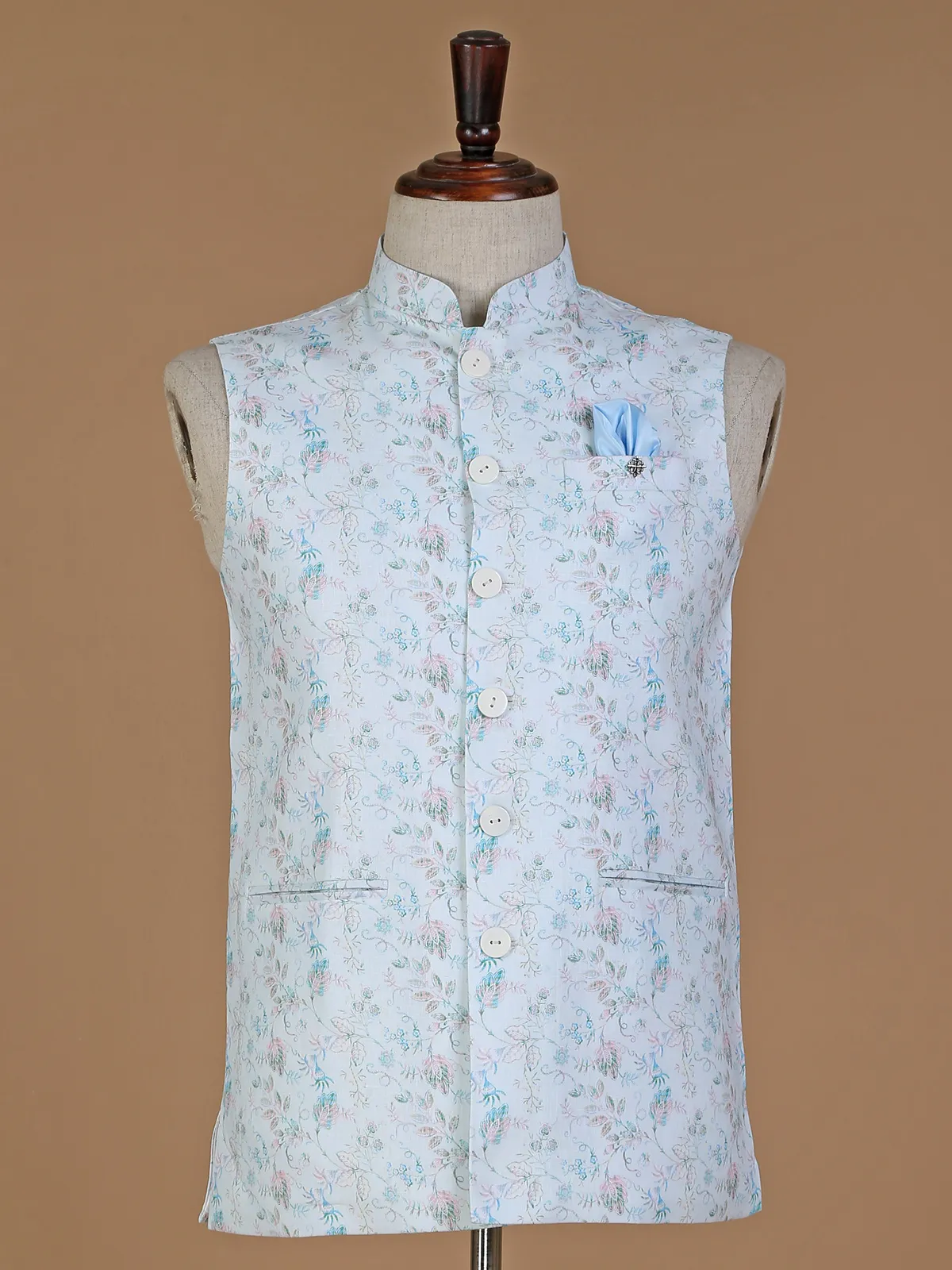 White printed waistcoat in silk