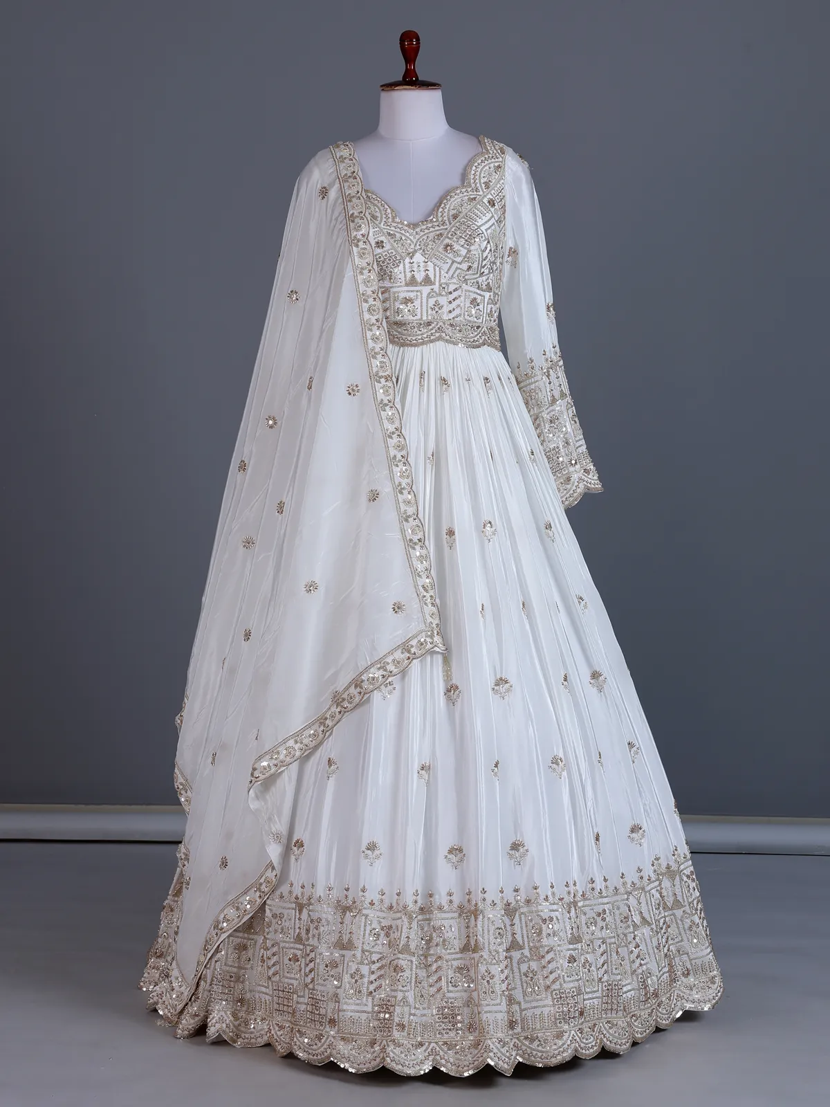 white and gold anarkali dress Off-White and Gold Anarkali Suit Set  Sewandyou