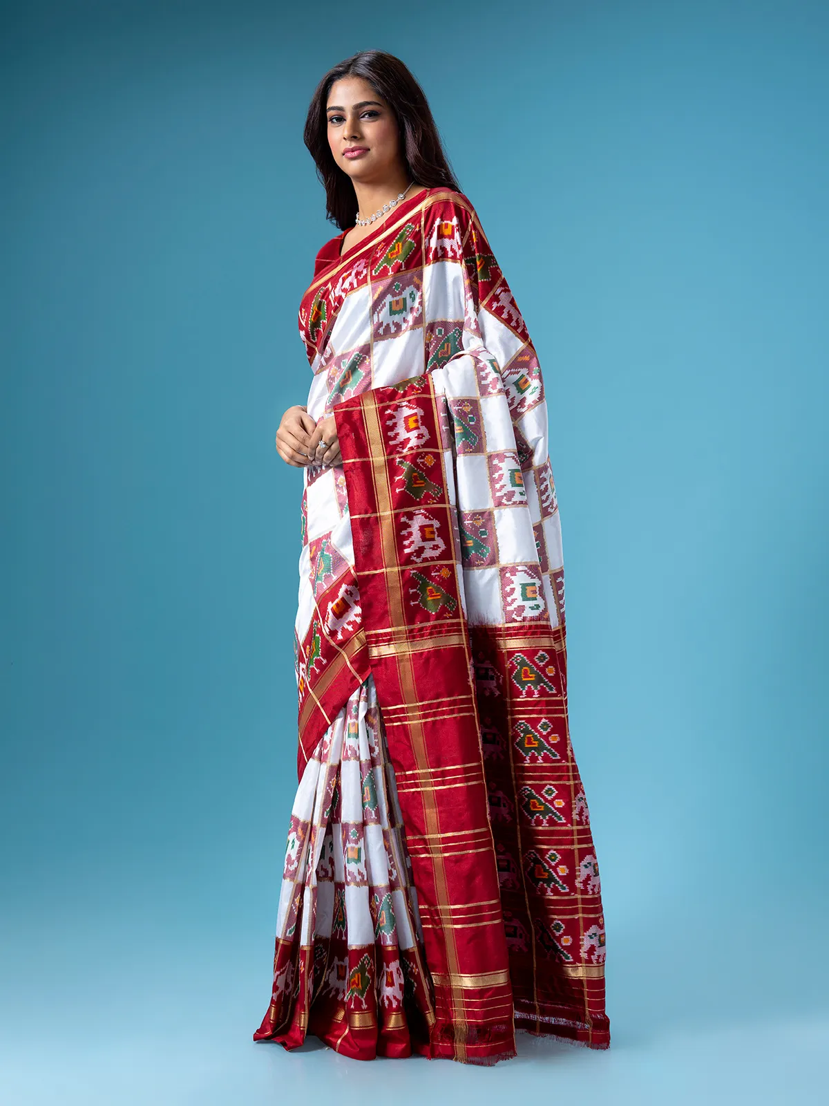 White silk patola printed saree