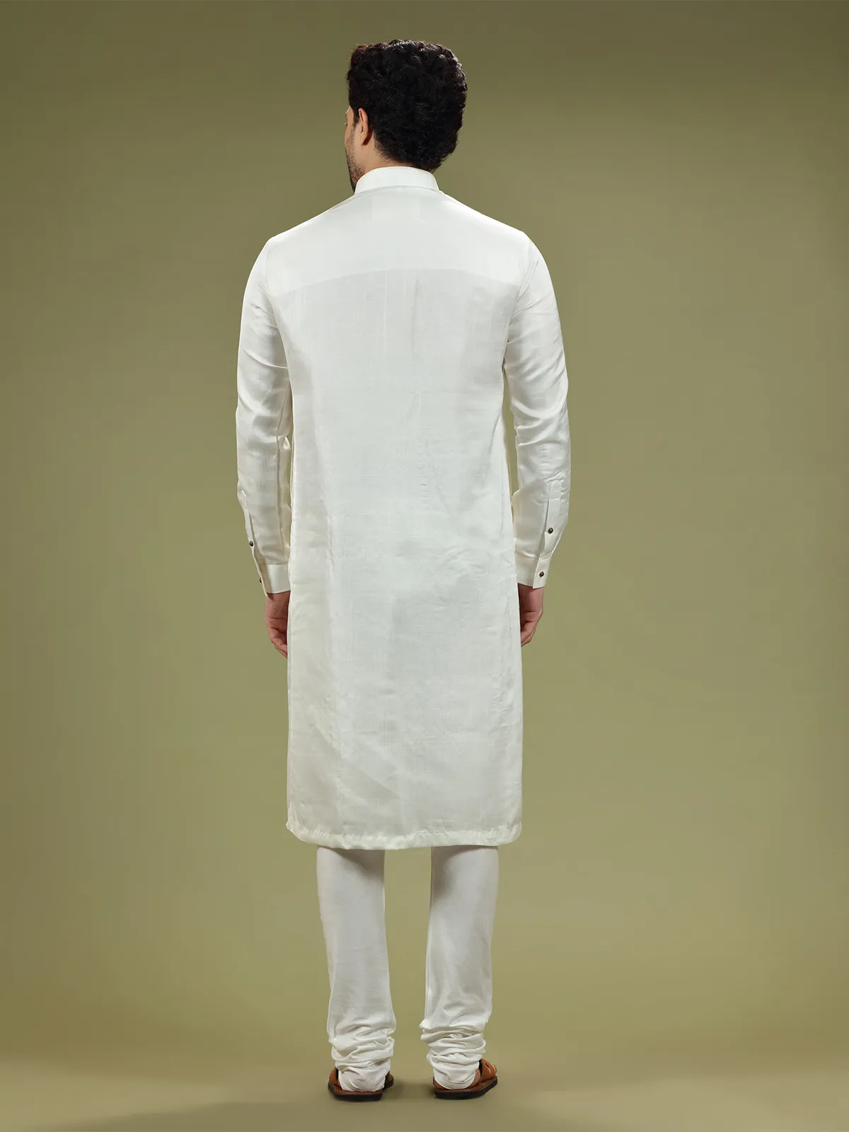 White silk plain kurta suit