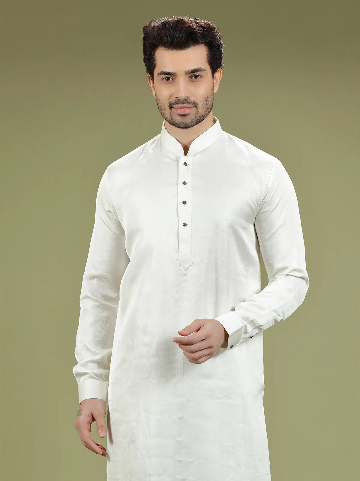 White silk plain  Men Kurta pajama