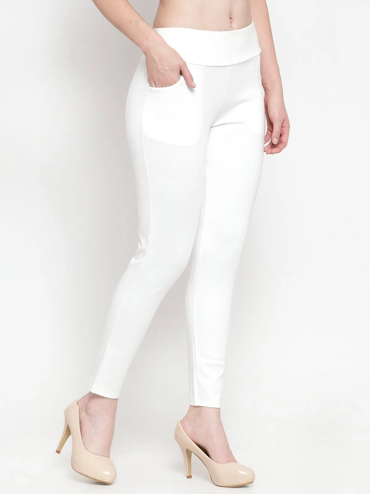 White soid cotton skinny fit jeggings