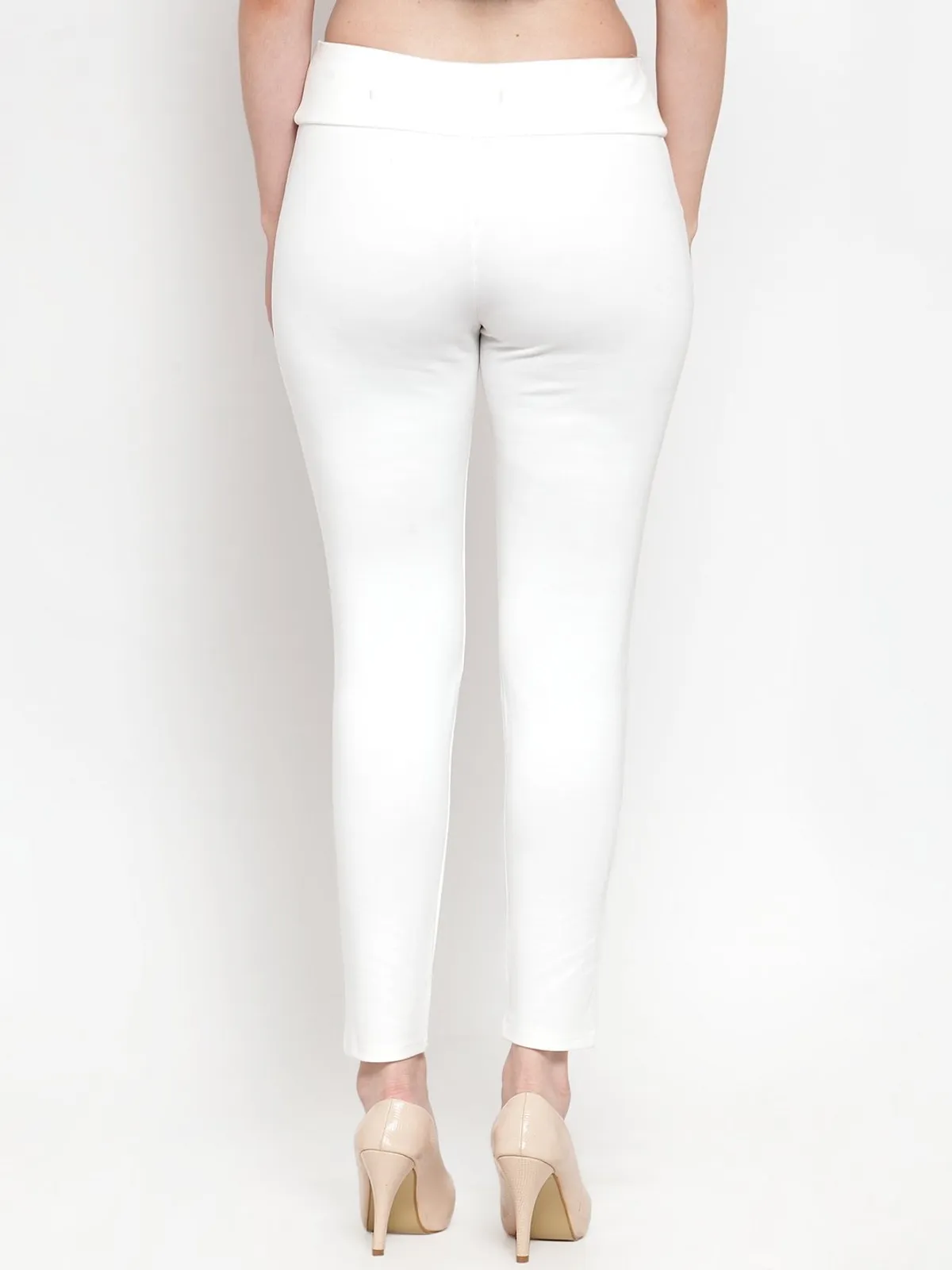 White soid cotton skinny fit jeggings