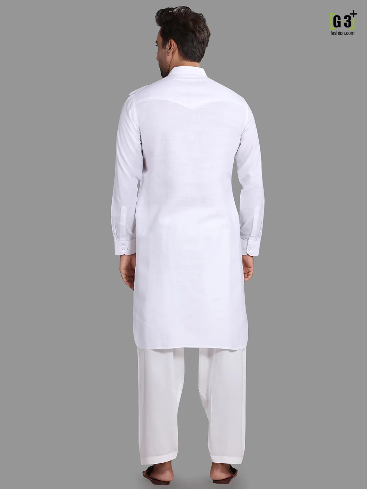 White solid pathani suit for festive wear