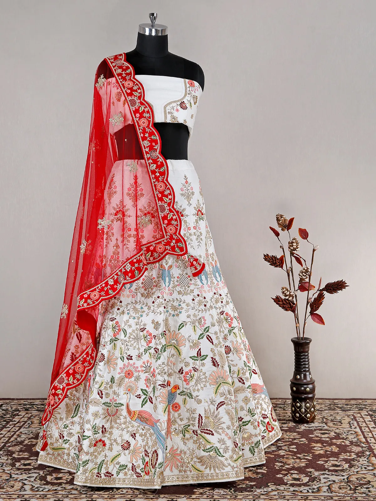 White wedding look raw silk lehenga choli