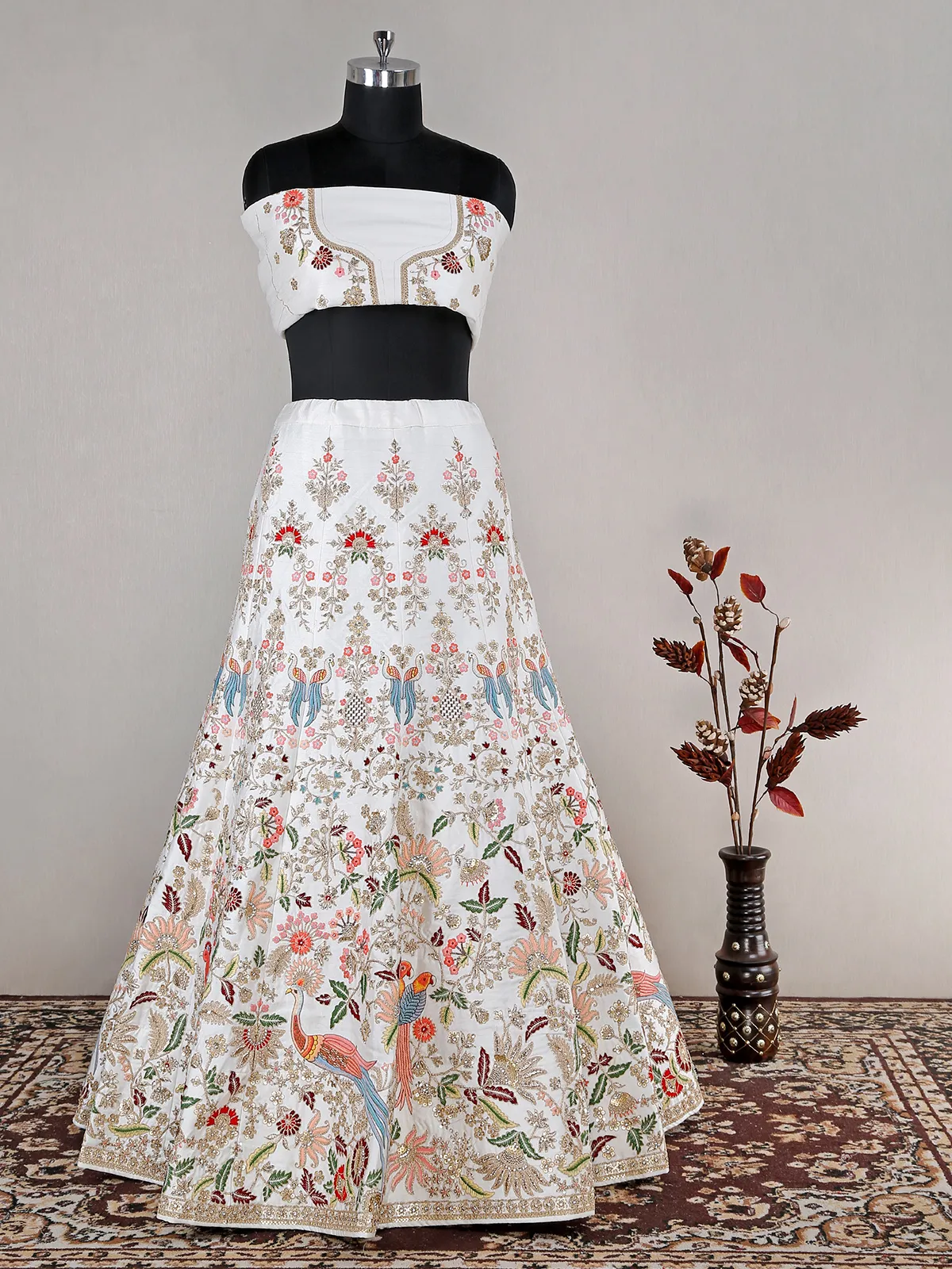 White wedding look raw silk lehenga choli