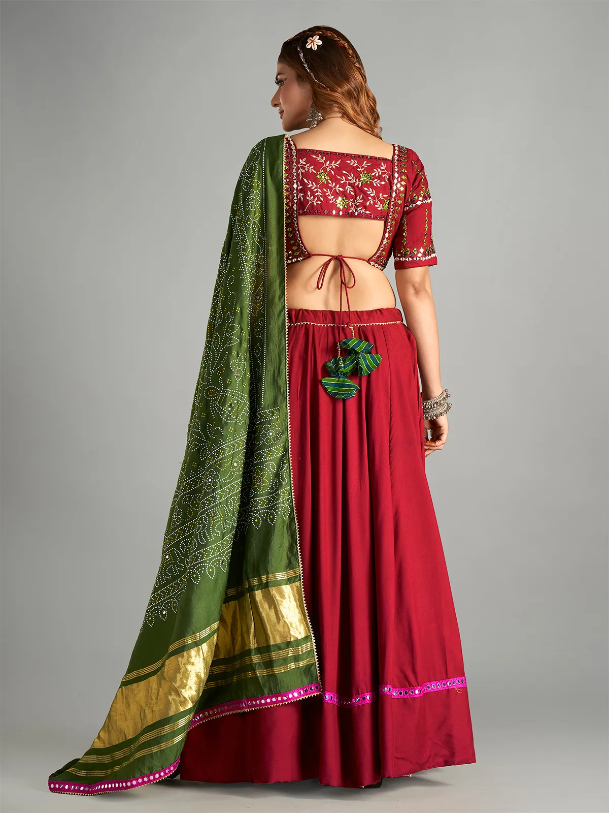 Wine cotton chaniya choli with printed dupatta