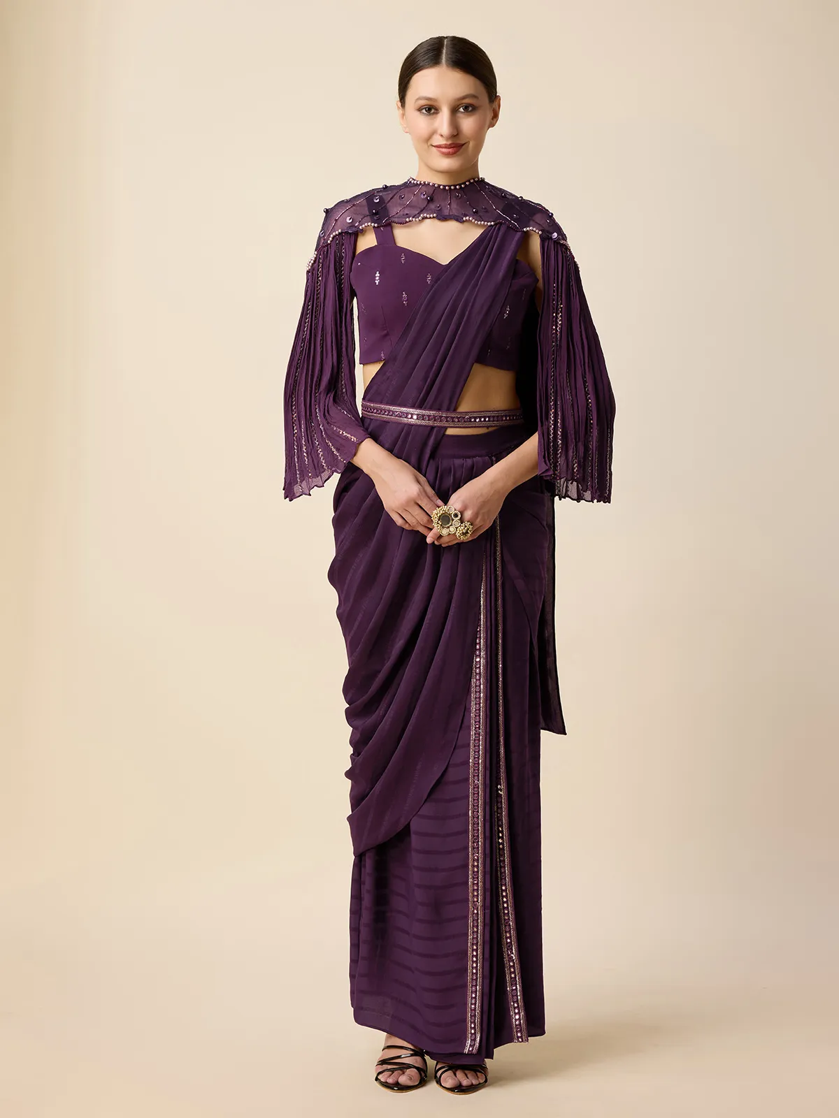 Wine designer ready to wear saree