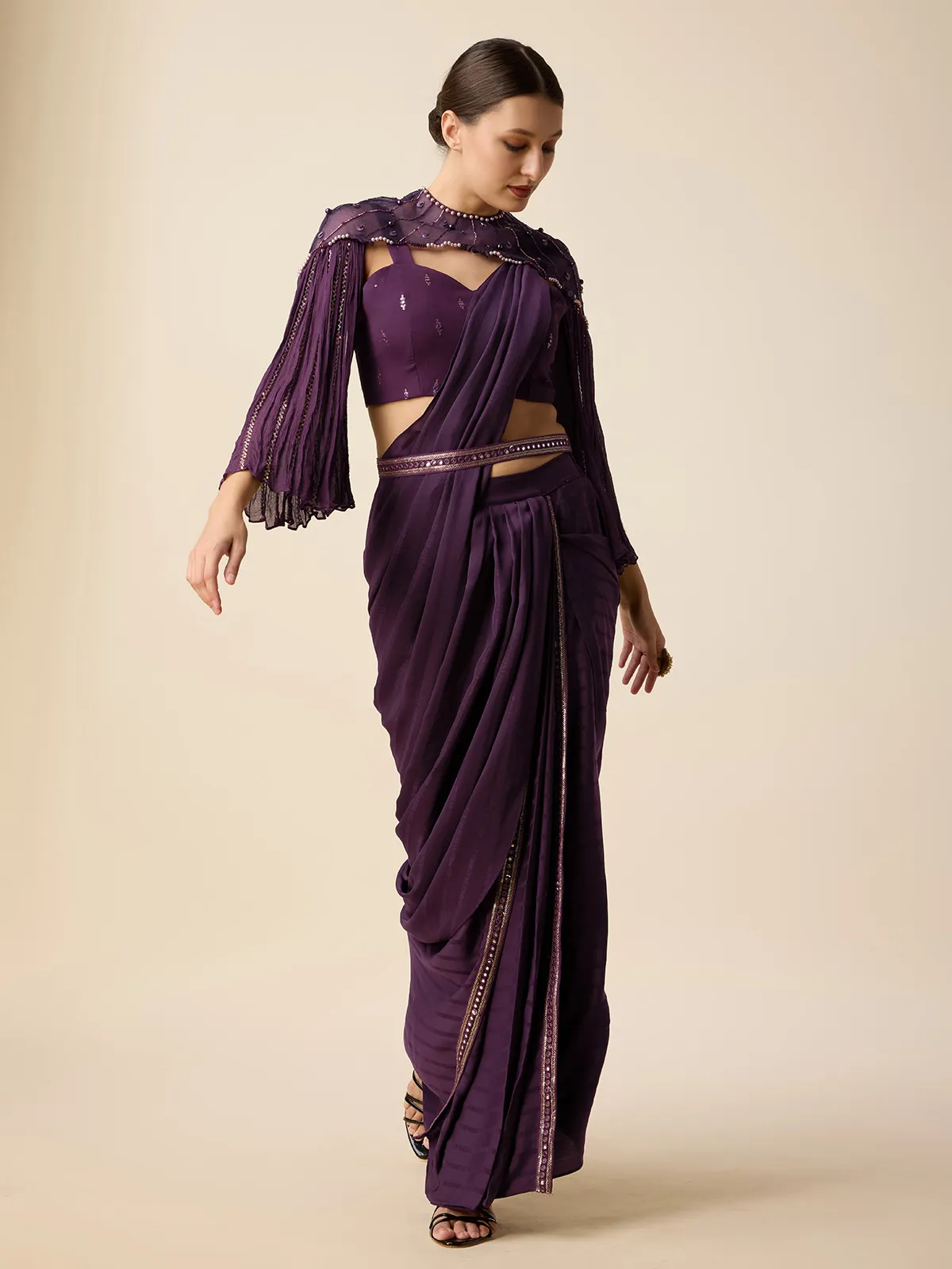 Wine designer ready to wear saree