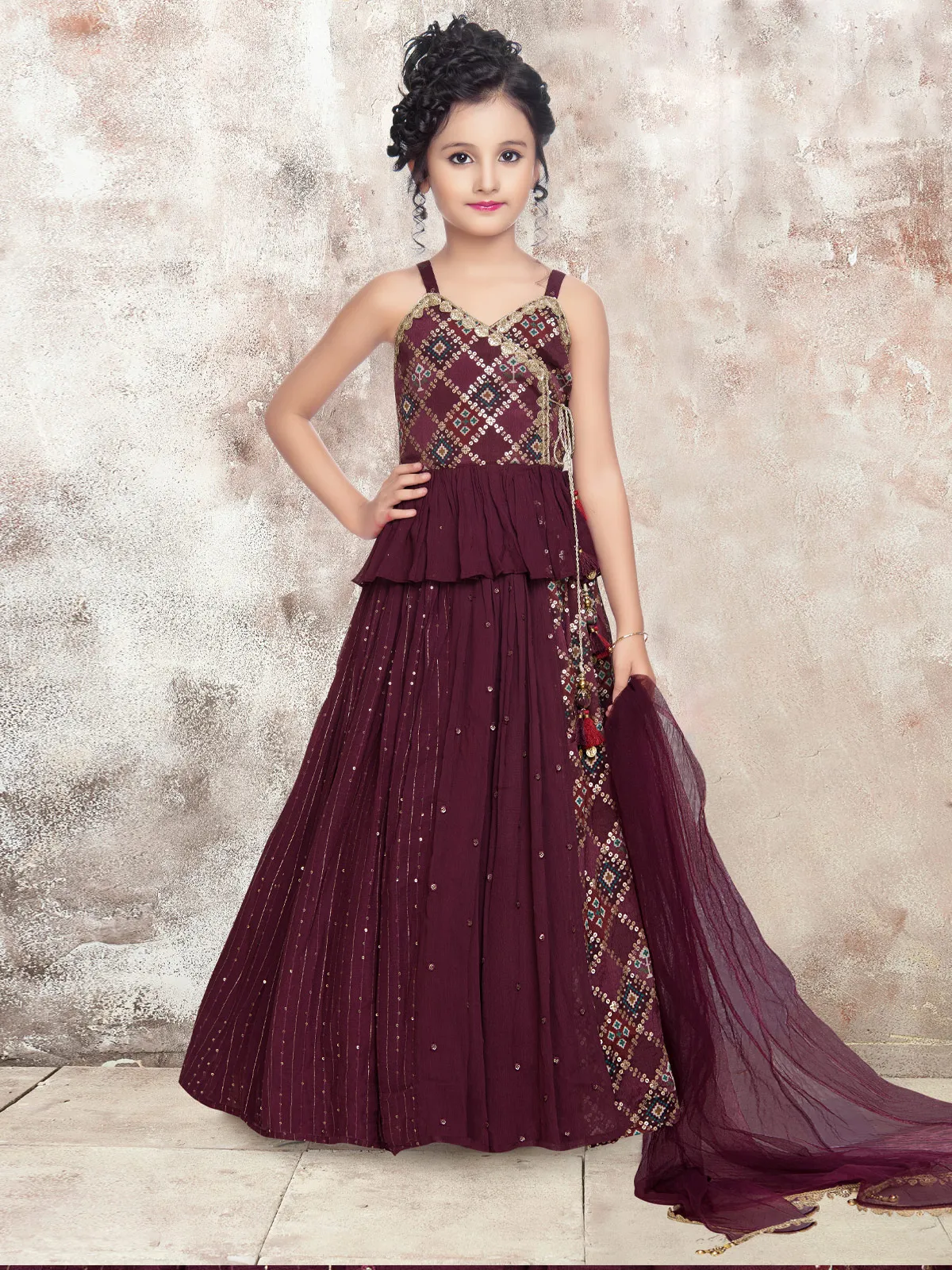 Wine printed georgette lehenga choli