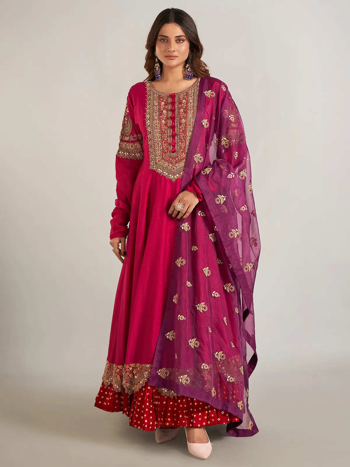 Wine raw silk wedding wear designer suit