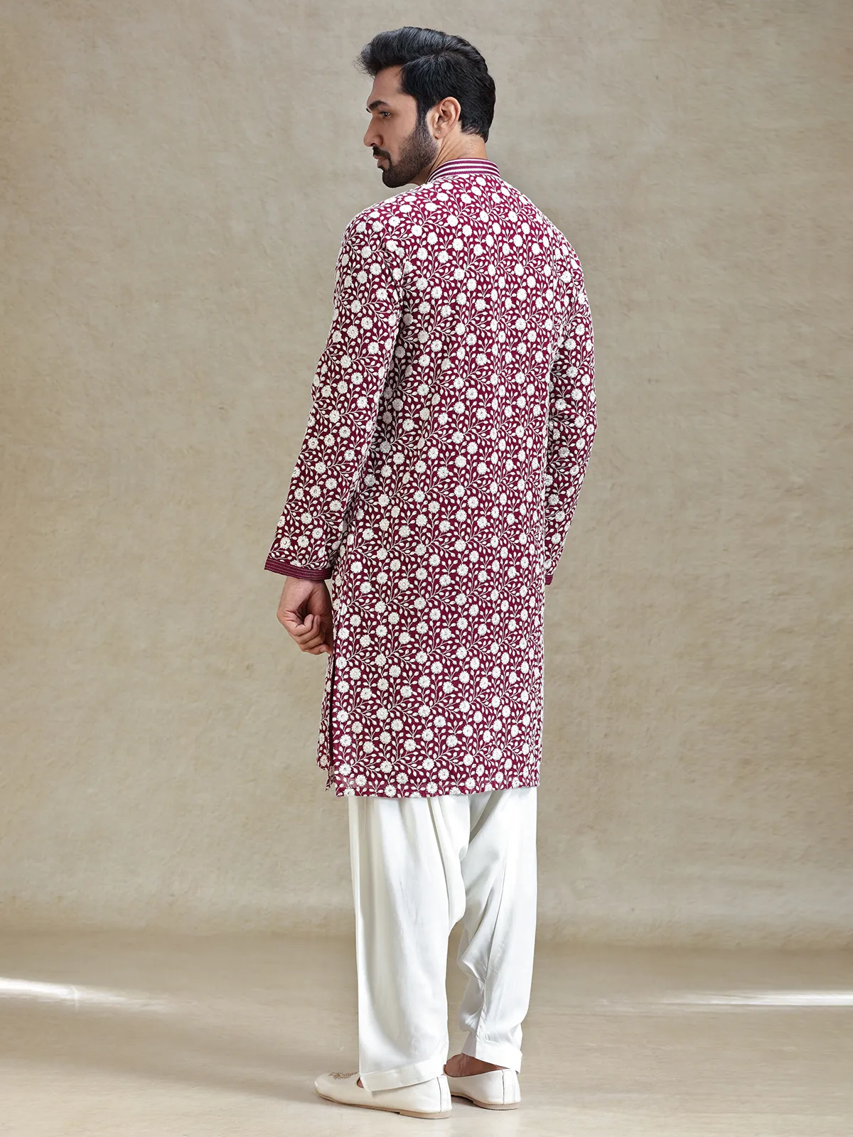 Wine shades kurta set for festive charm