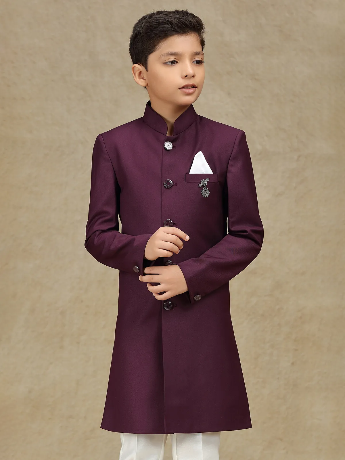 Wine terry rayon indowestern for wedding wear