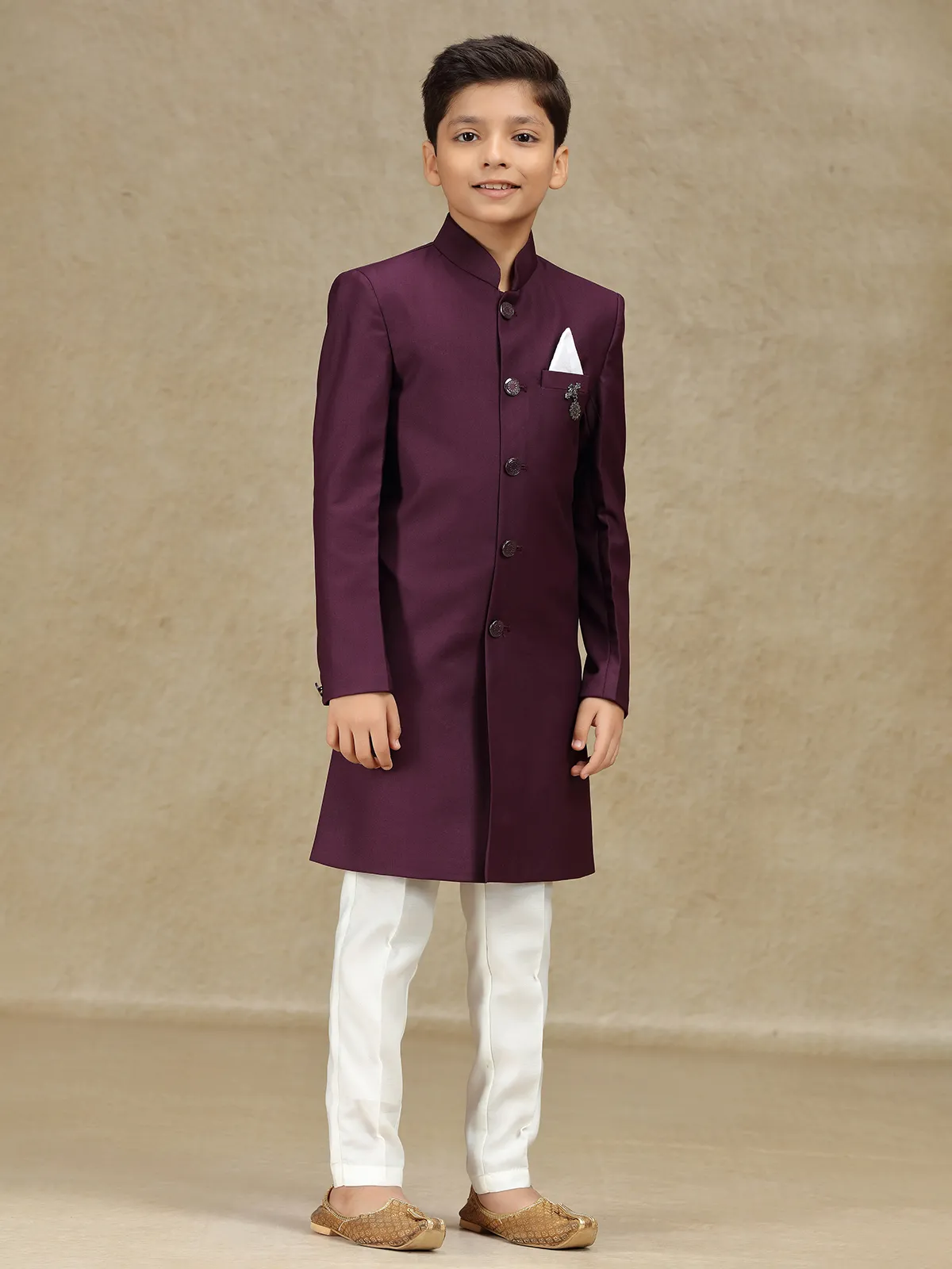 Wine terry rayon indowestern for wedding wear