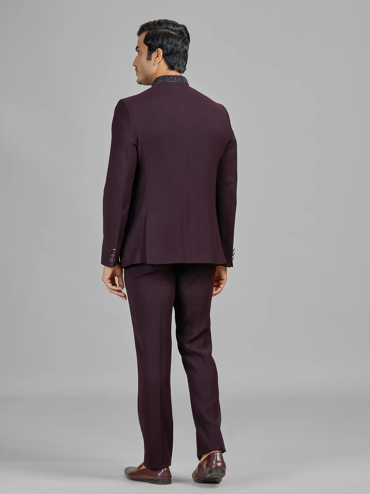 Wine terry rayon jodhpuri suit for wedding celebrations