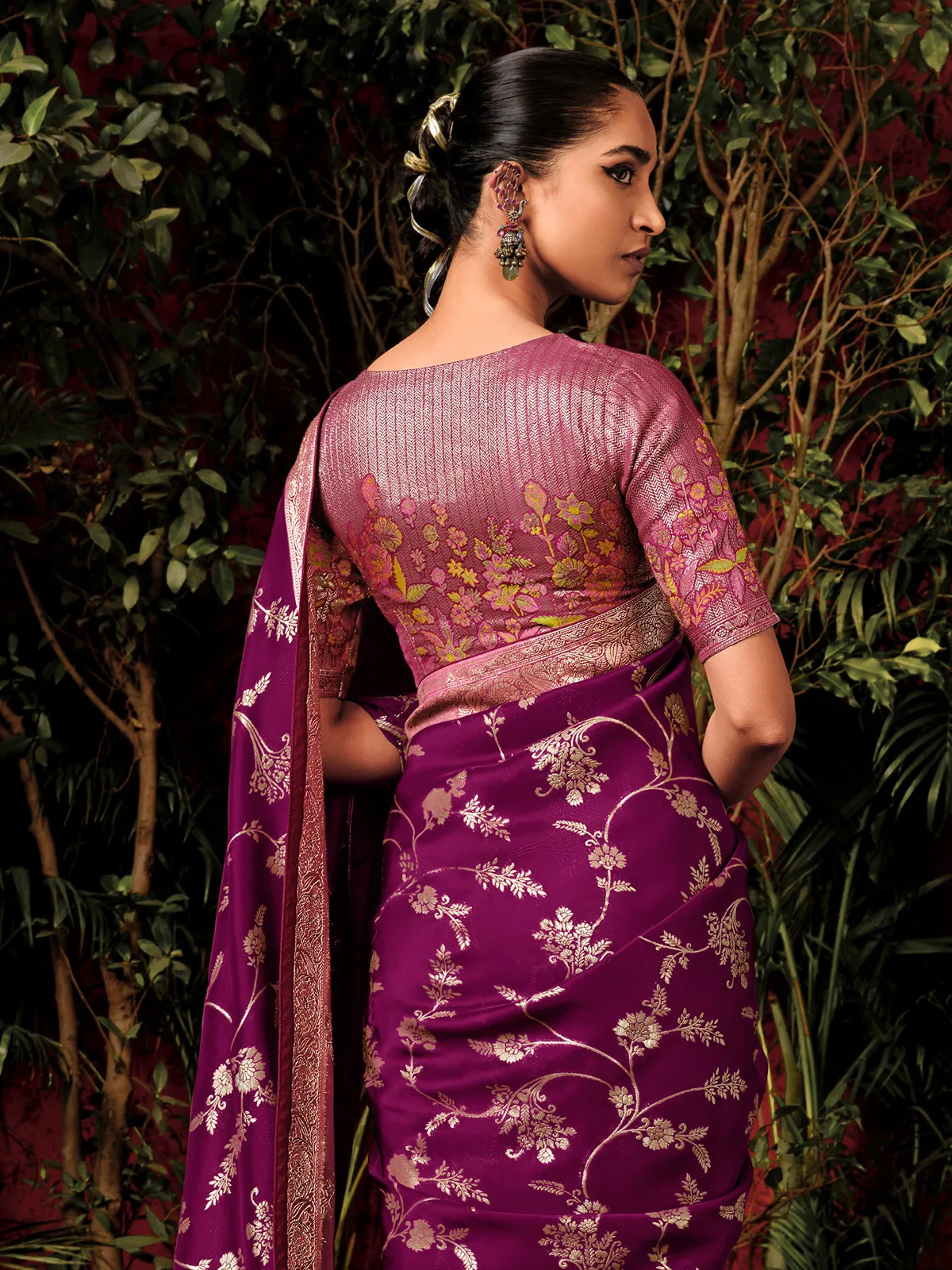 Wine viscose dola silk saree