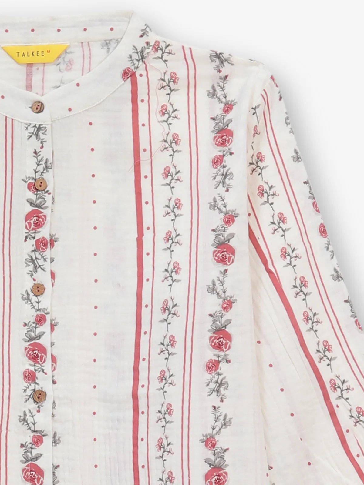 Women off-white printed cotton tunic top
