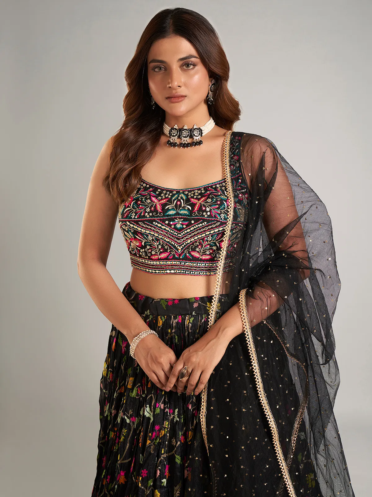 Wonderful black laycra lehenga choli