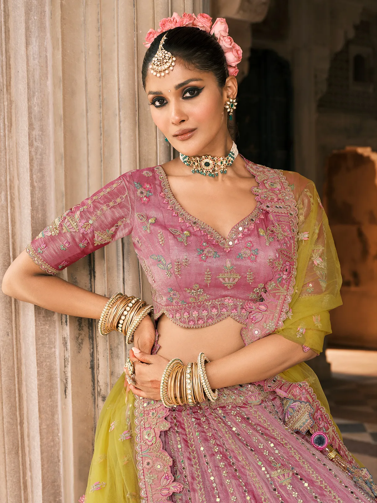 LeLeページ Yellow and pink shaded lehenga choli for women-G3-WLC17579