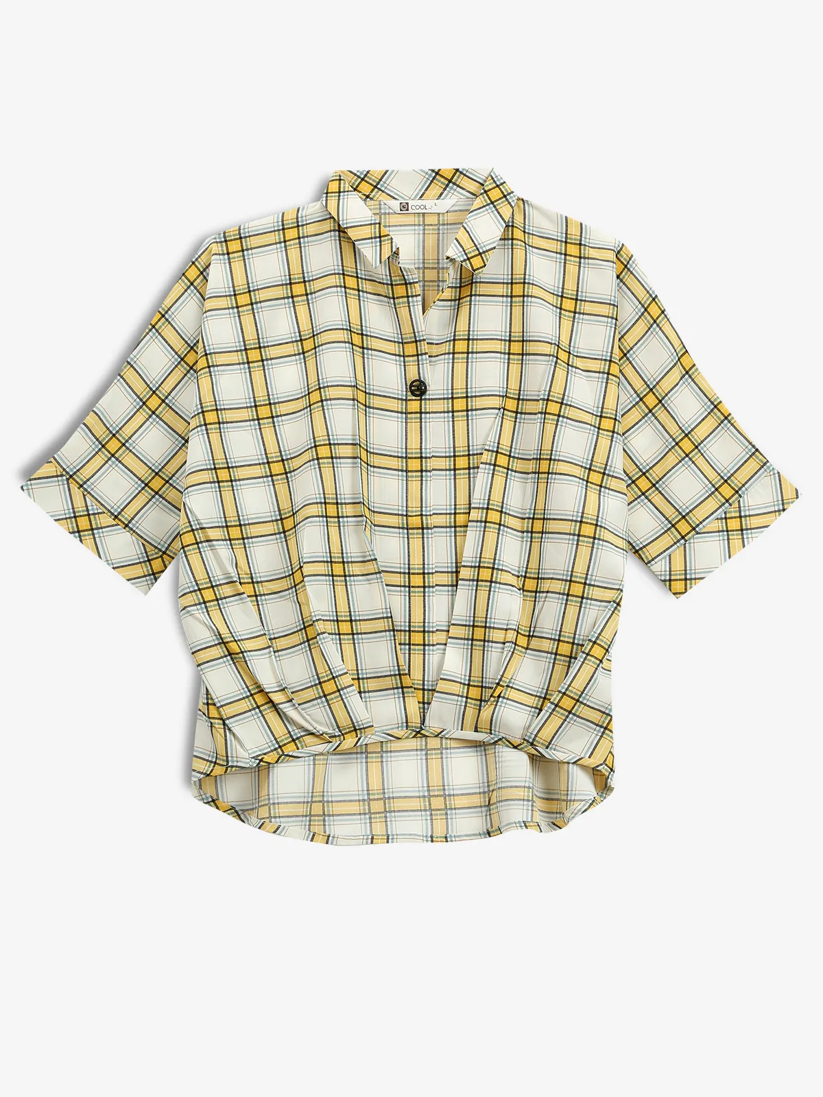Yellow checks cotton casual top