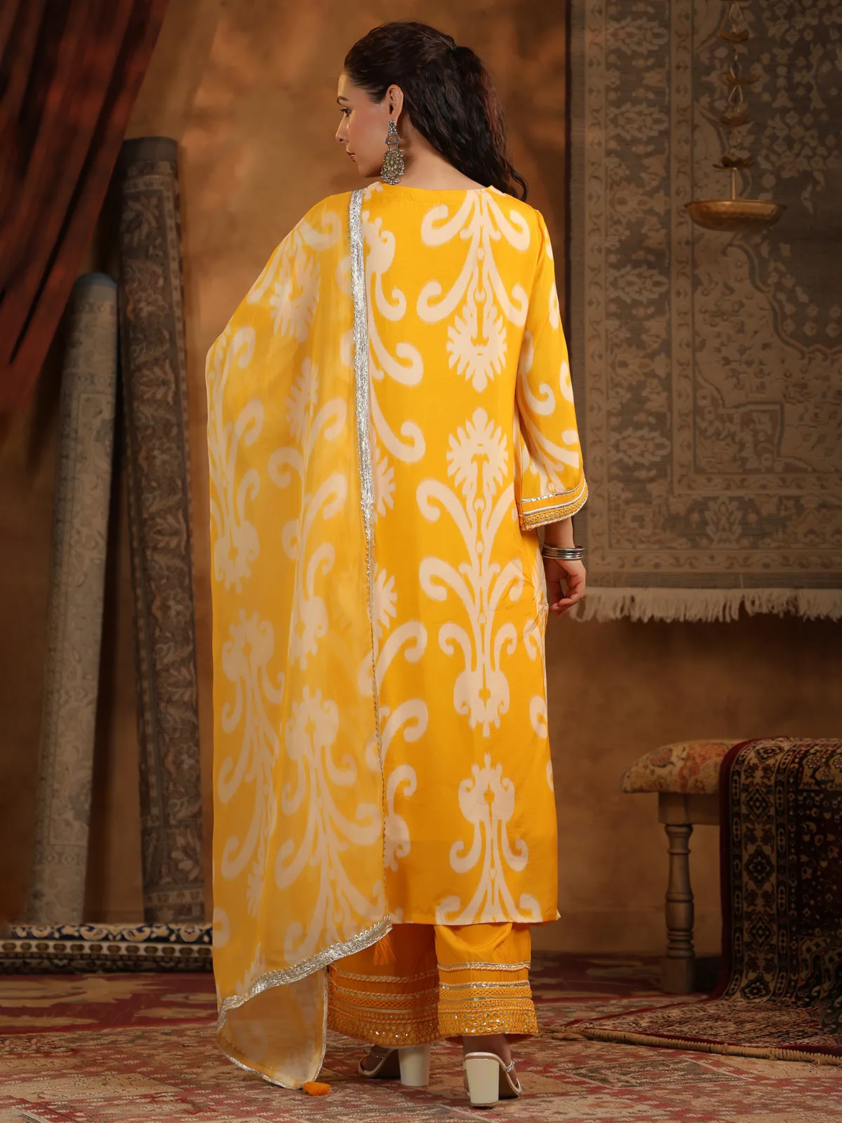 Yellow cotton silk kurti set for festival