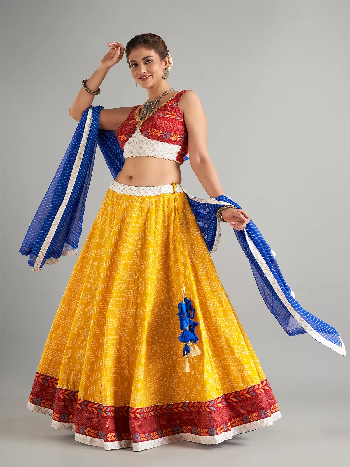 Yellow cotton silk lehenga choli with dupatta