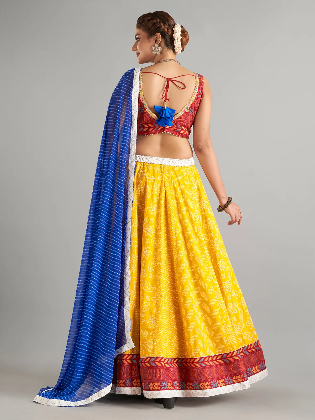 Yellow cotton silk lehenga choli with dupatta