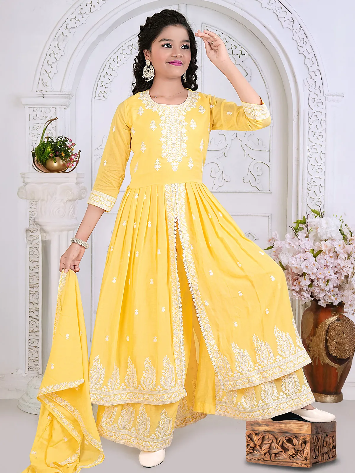 Yellow Cotton Silk Palazzo Suit for Haldi